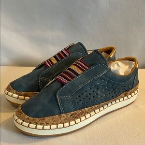 NEW Faux blue suede slip on lightweight sneakers size 7 comfy casual walking